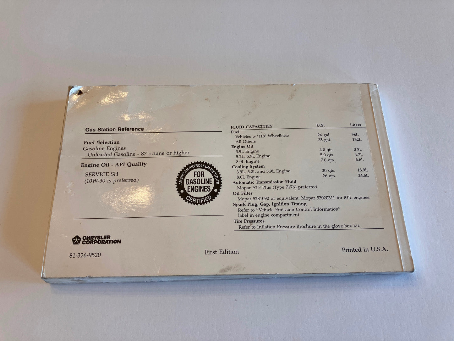 Owner's Manual, 1995 Ram 1500 2500 3500 Gasoline Engine