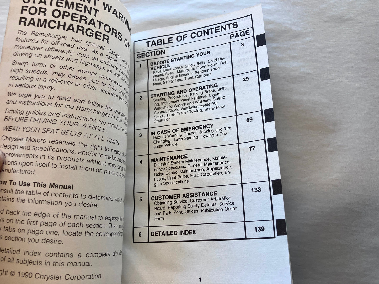 Owner's Manual, 1991 Ram Pickup and Ramcharger, Gasoline Engines