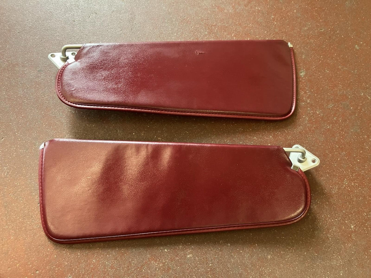 Sun Visor Pair, 1981-1993 Dodge W150 W250 W350 Ramcharger 4X4 Maroon Vinyl, Used