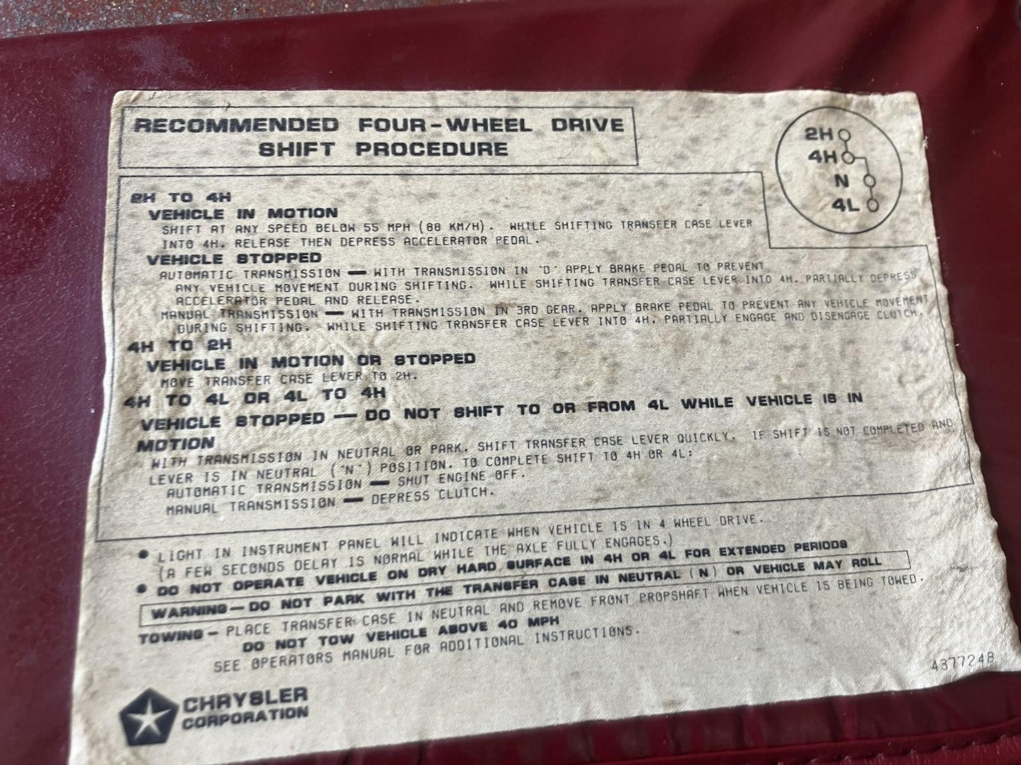 Sun Visor Pair, 1981-1993 Dodge W150 W250 W350 Ramcharger 4X4 Maroon Vinyl, Used