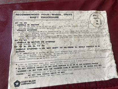 Sun Visor Pair, 1981-1993 Dodge W150 W250 W350 Ramcharger 4X4 Maroon Vinyl, Used