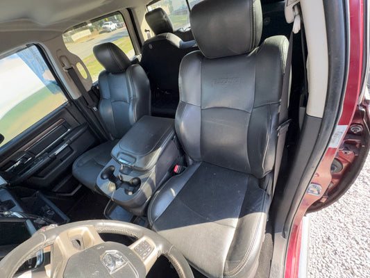 Laramie Crew Cab Leather Seat Set with Center Jump Seat for 2013-2018 Ram 1500 2500 3500, Black, Trim Code X9