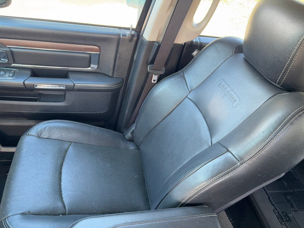 Laramie Crew Cab Leather Seat Set with Center Jump Seat for 2013-2018 Ram 1500 2500 3500, Black, Trim Code X9
