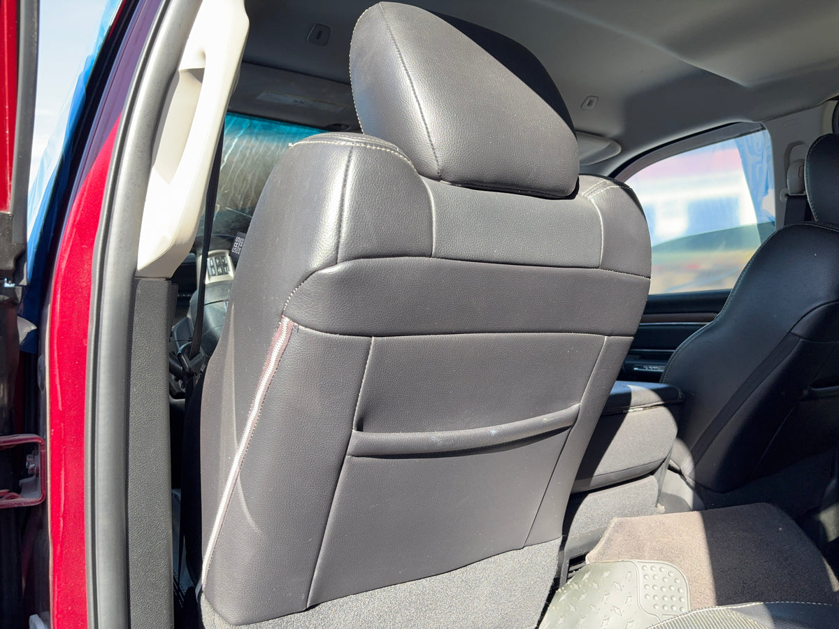 Laramie Crew Cab Leather Seat Set with Center Jump Seat for 2013-2018 Ram 1500 2500 3500, Black, Trim Code X9