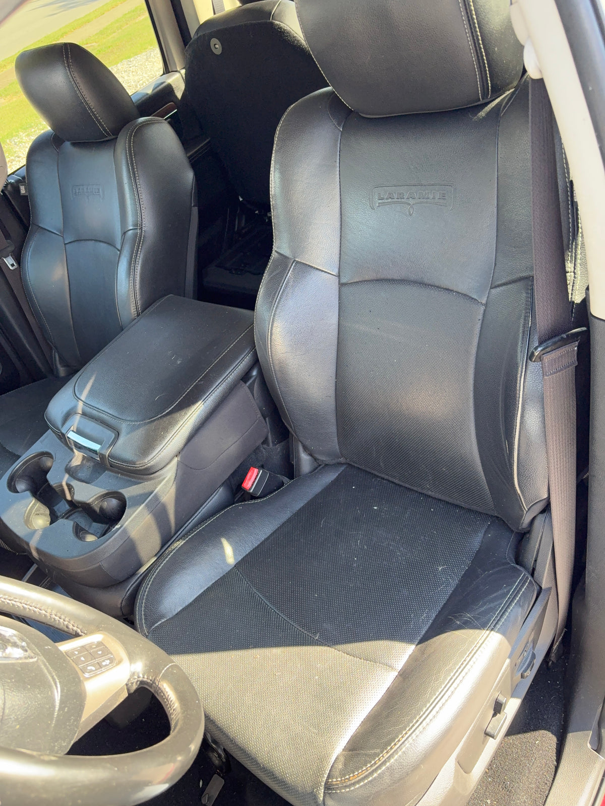 Laramie Crew Cab Leather Seat Set with Center Jump Seat for 2013-2018 Ram 1500 2500 3500, Black, Trim Code X9