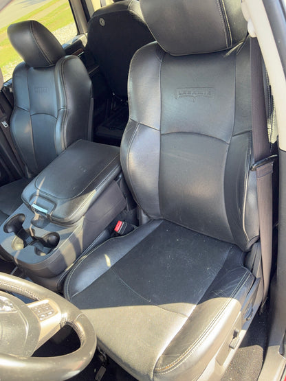 Laramie Crew Cab Leather Seat Set with Center Jump Seat for 2013-2018 Ram 1500 2500 3500, Black, Trim Code X9