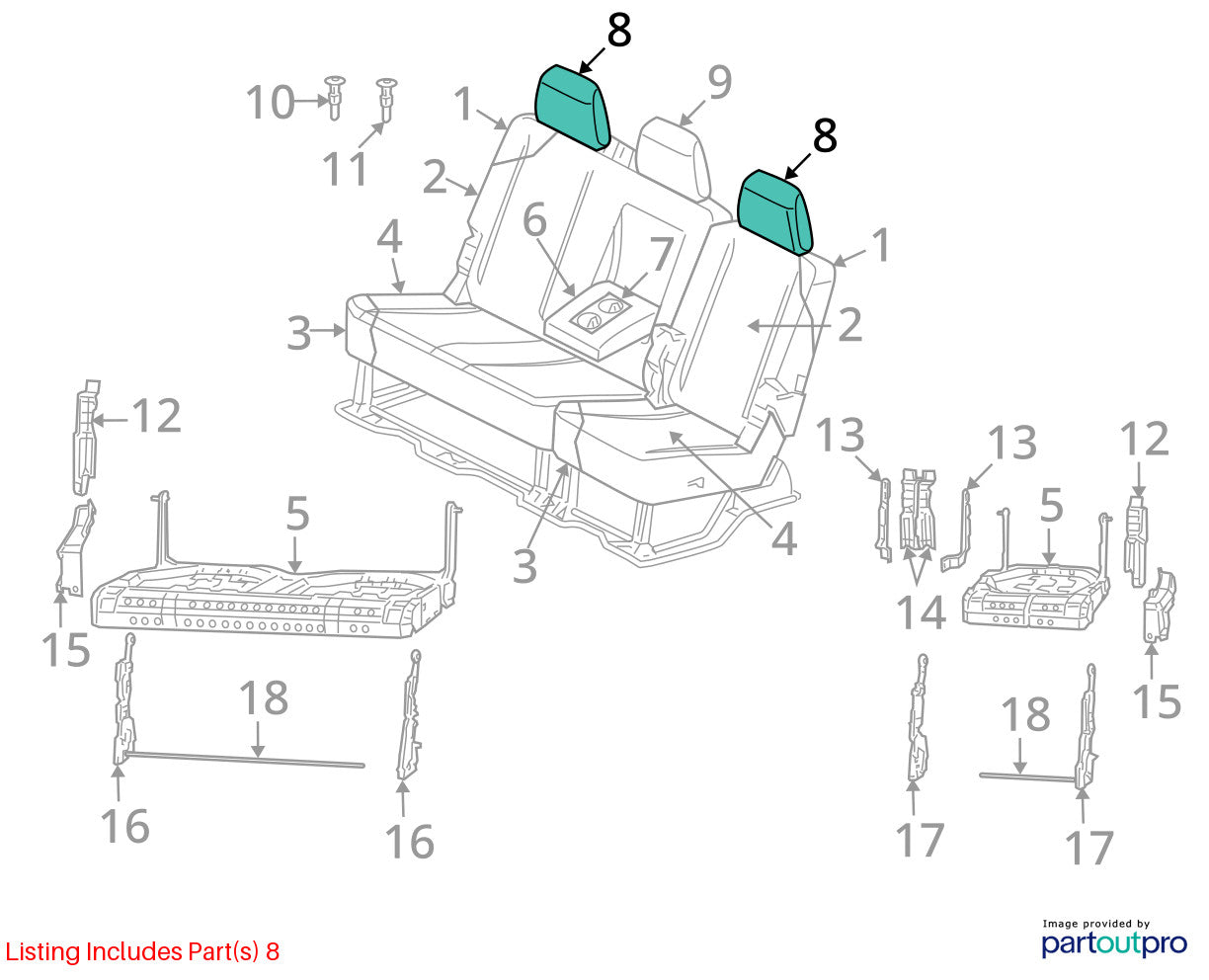 Mega Cab Rear Center Middle Headrest 2006-08 1500 2006-09 Ram 2500 3500 Cloth J3