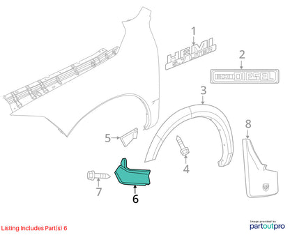 LH Driver Side Front Fender Guard Spat, 2011-18 Ram 1500 2500 3500 19+ Classic