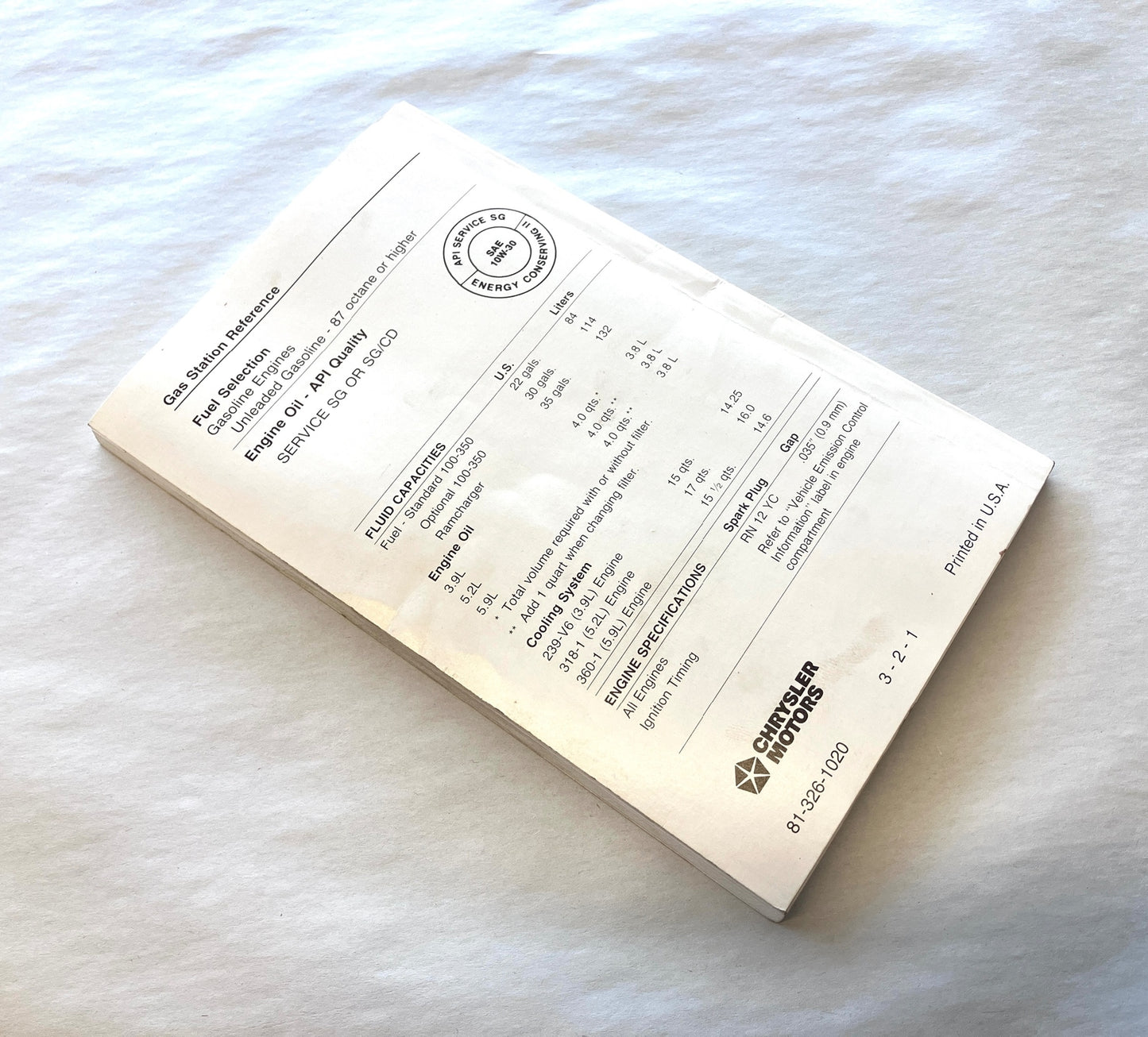 Owner's Manual, 1991 Ram Pickup and Ramcharger, Gasoline Engines