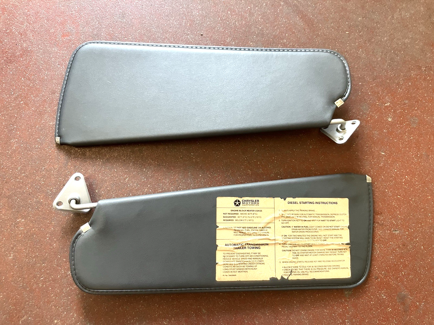 Sun Visors, 1989-1993 Dodge 250 350, Gray with Diesel Starting Instructions