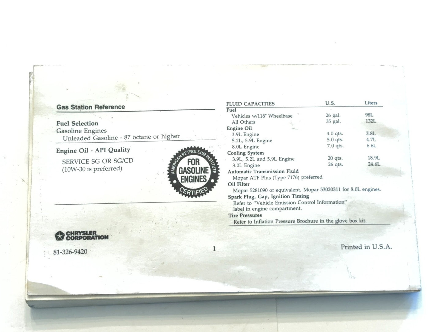 Owner's Manual with Case, 1994 Ram 1500 2500 3500 V6 V8 Gasoline Engines