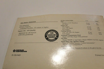 Owner's Manual, 1994 Ram 1500 2500 3500 Gasoline Engine