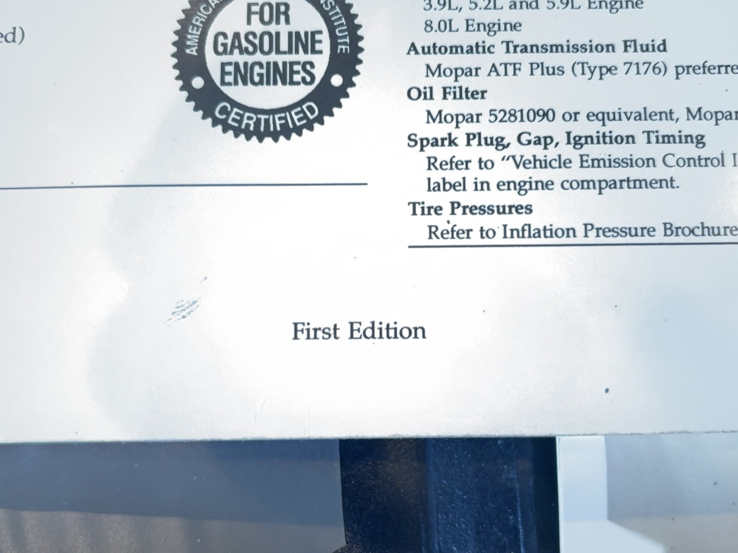 Owner's Manual with Case, 1996 Ram 1500 2500 3500 V6 V8 Gasoline Engines