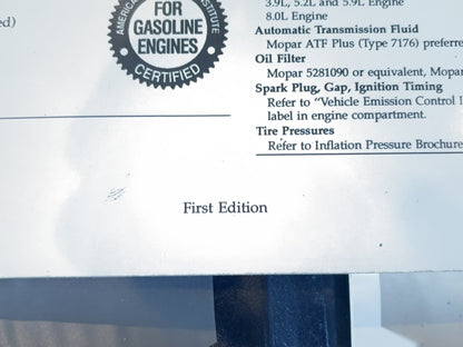 Owner's Manual with Case, 1996 Ram 1500 2500 3500 V6 V8 Gasoline Engines